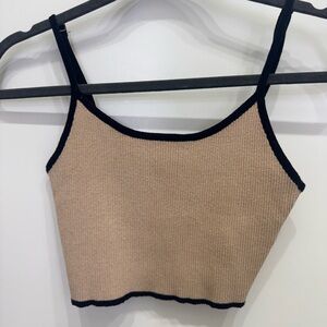 Forever 21 Beige Ribbed Top with Black Edges